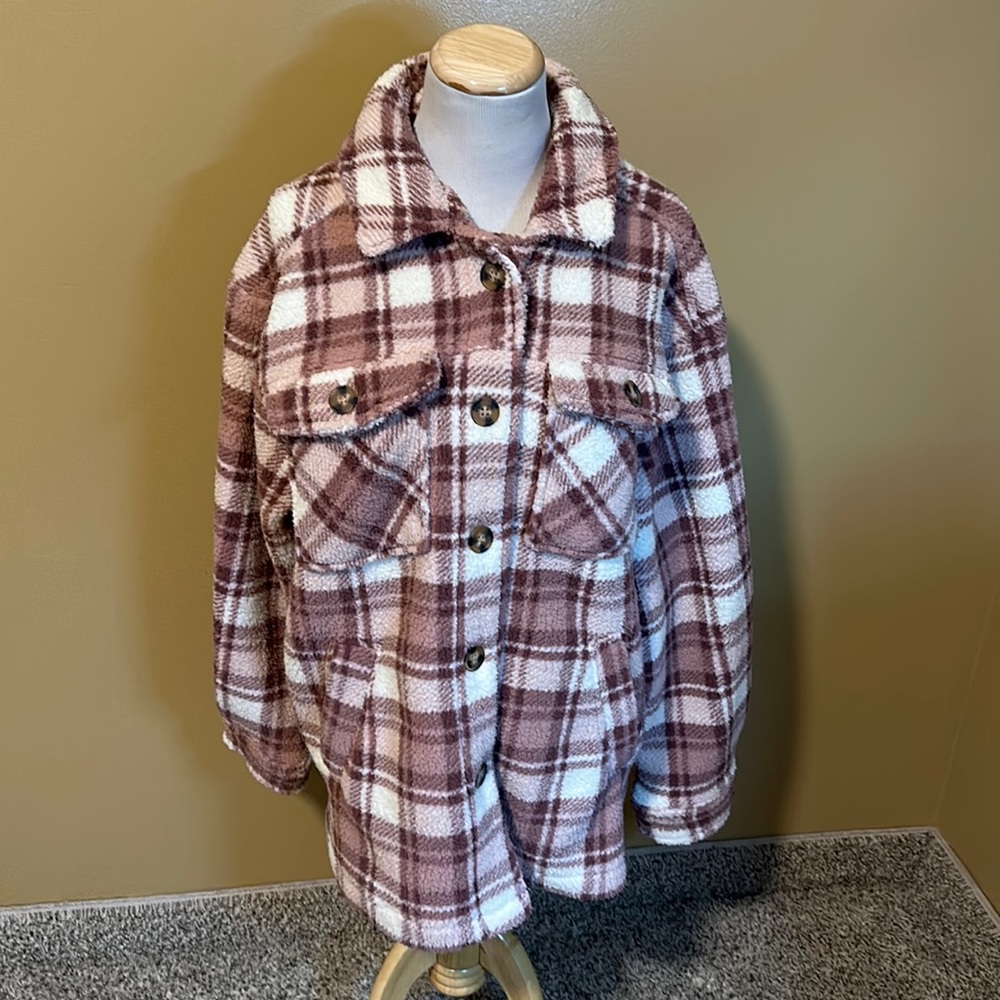 😊 Love Tree Sherpa Shirt Jacket Shacket
